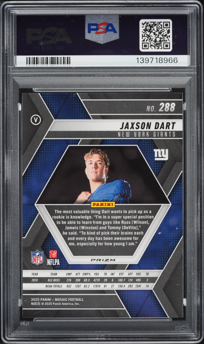 2025 Panini Mosaic Prizm Jaxson Dart ROOKIE #288 PSA 10 GEM MINT
