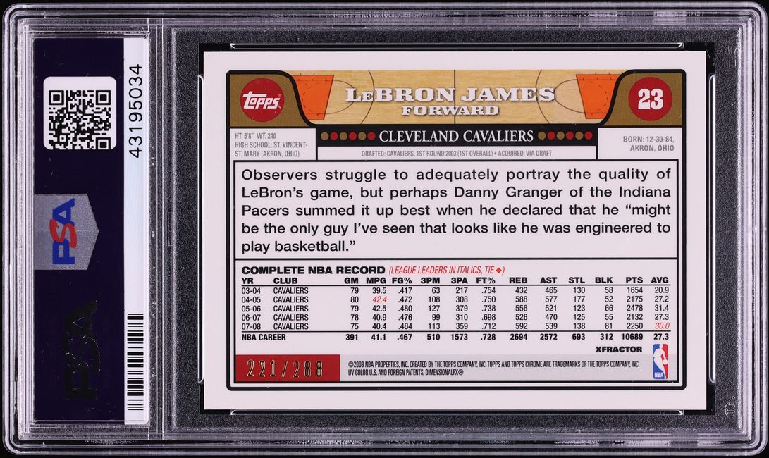 2008 Topps Chrome Xfractor LeBron James /288 #23 PSA 10 GEM MINT