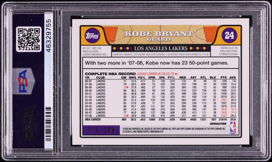 2008 Topps Chrome Xfractor Kobe Bryant w/ LeBron James /288 #24 PSA 10 GEM MINT