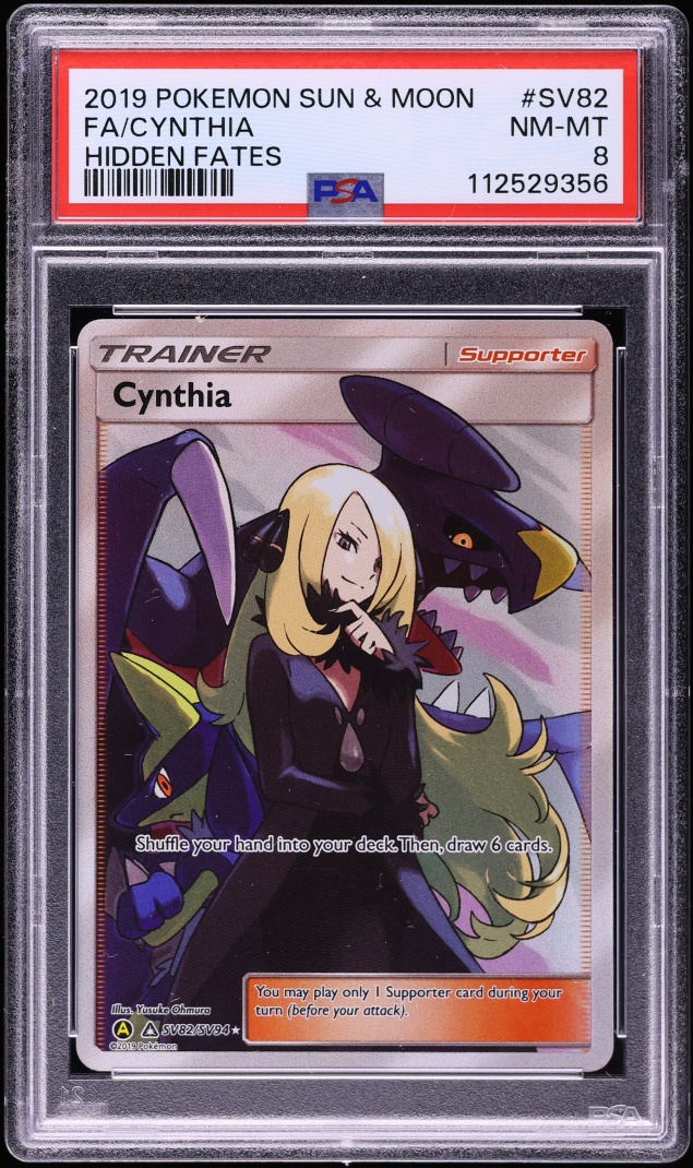 2019 Pokemon Sun & Moon Hidden Fates Full Art Cynthia #SV82 PSA 8 NM-MT