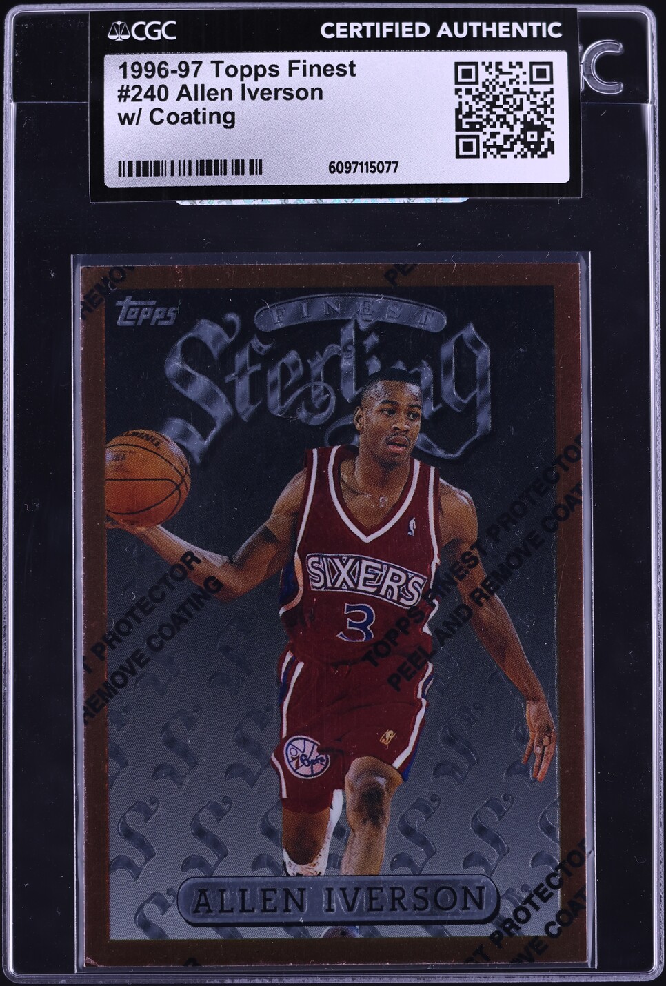 1996 Finest Basketball w/ Coating Allen Iverson ROOKIE #240 CGC AUTH