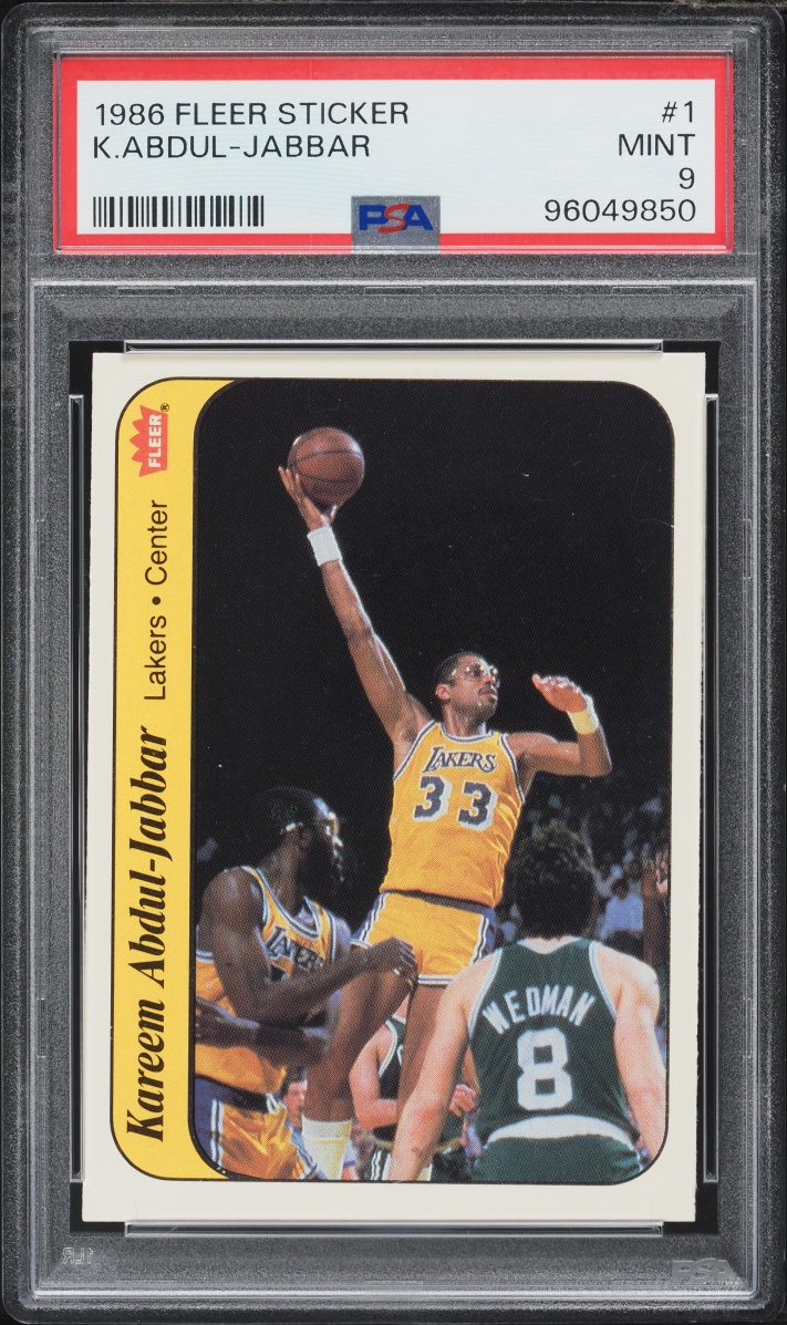1986 Fleer Sticker Kareem Abdul-Jabbar #1 PSA 9 MINT