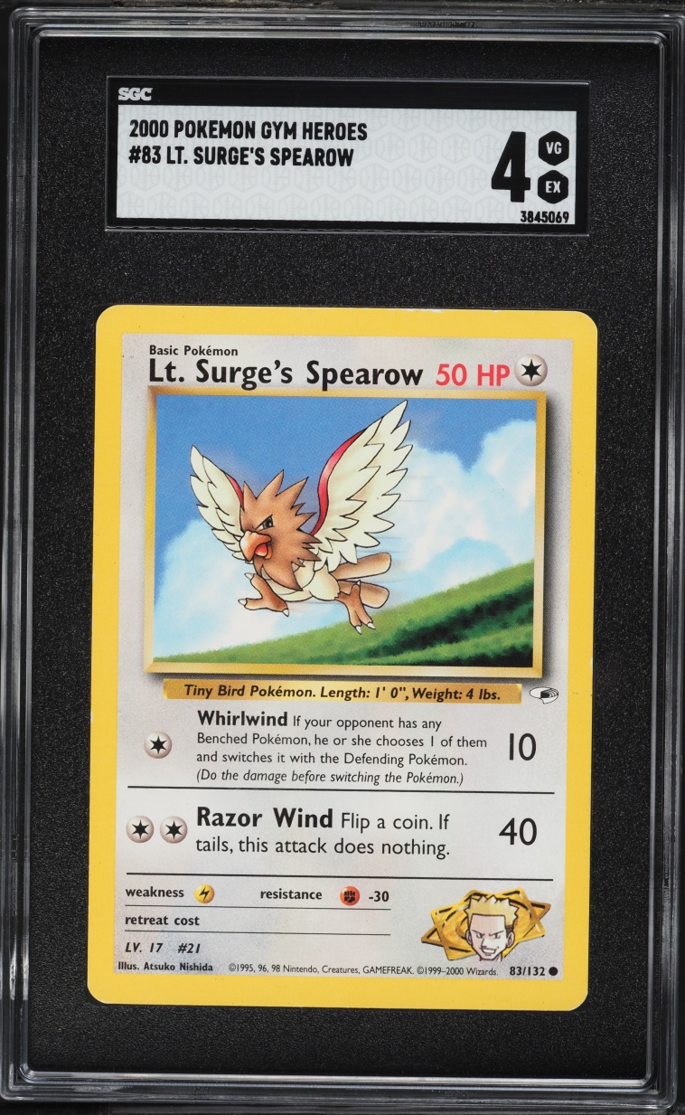 2000 Pokemon Gym Heroes Lt. Surge's Spearow #83 SGC 4 VGEX