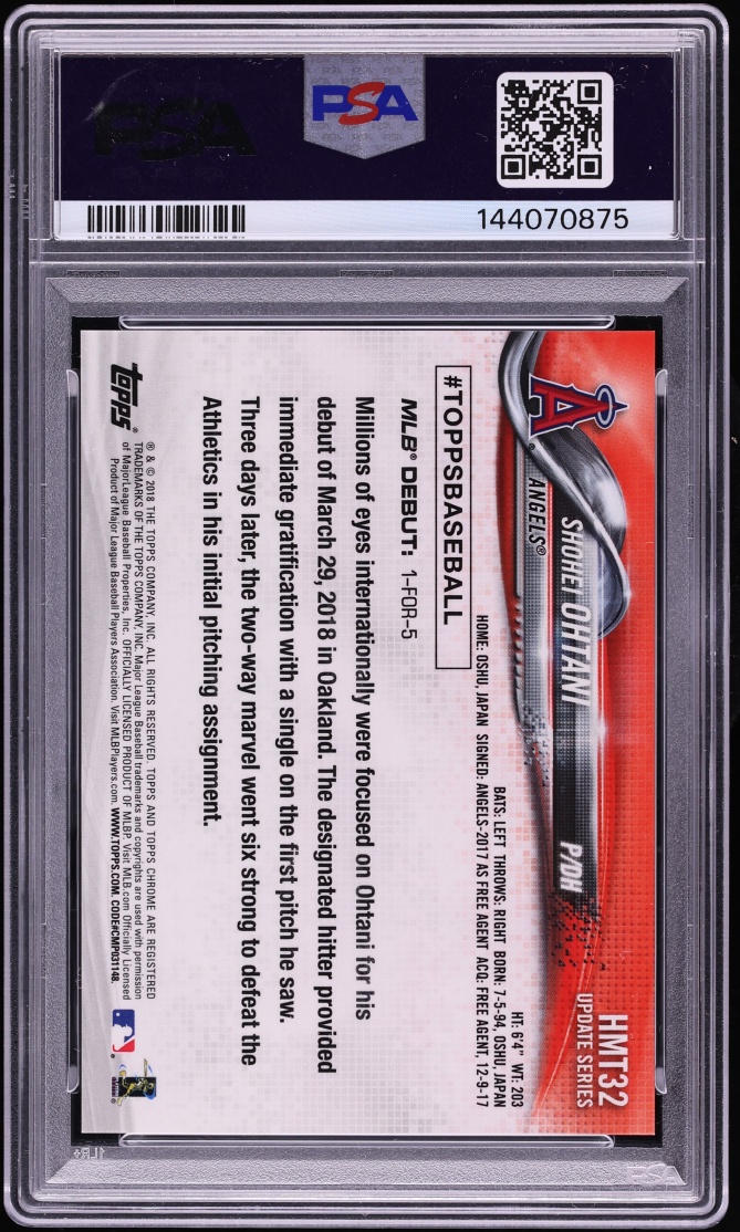 2018 Topps Chrome Update Pink Refractor Shohei Ohtani ROOKIE #HMT32 PSA 9 MINT