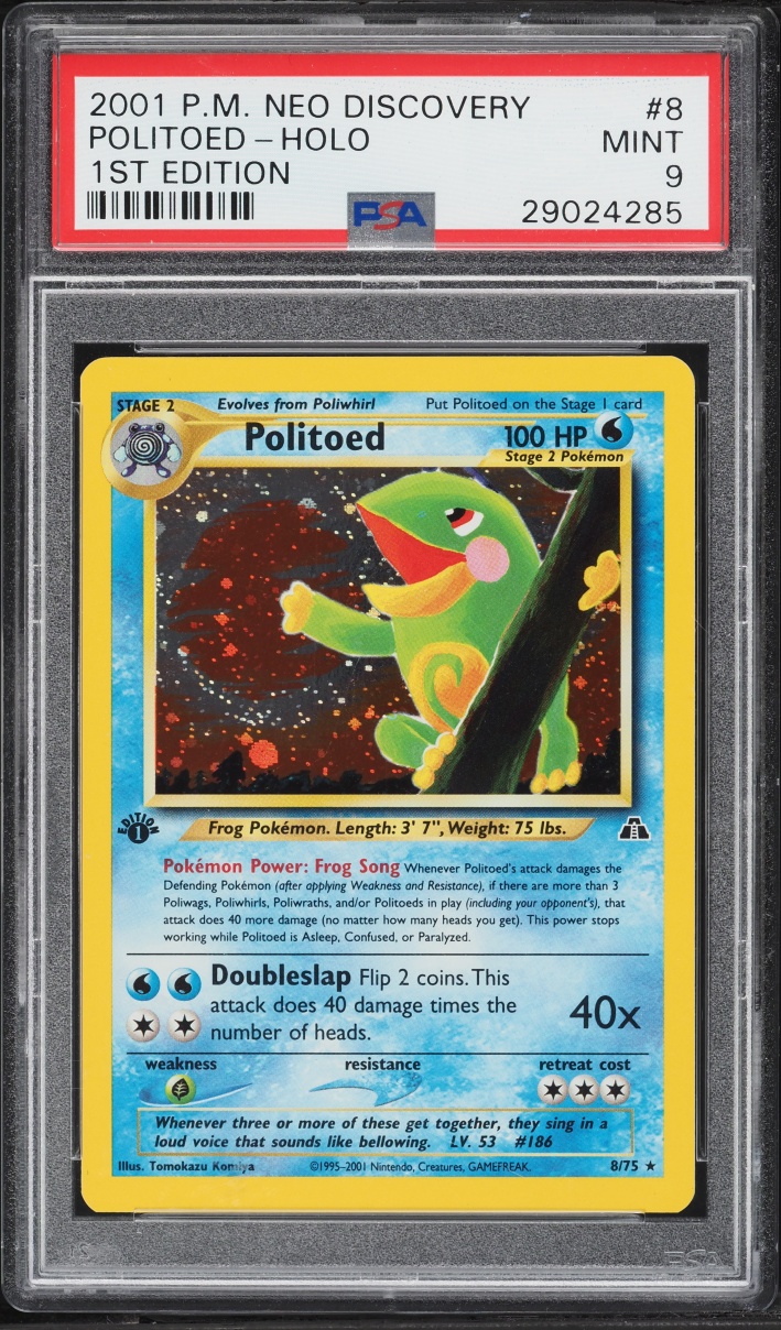 2001 Pokemon Neo Discovery 1st Edition Holo Politoed #8 PSA 9 MINT