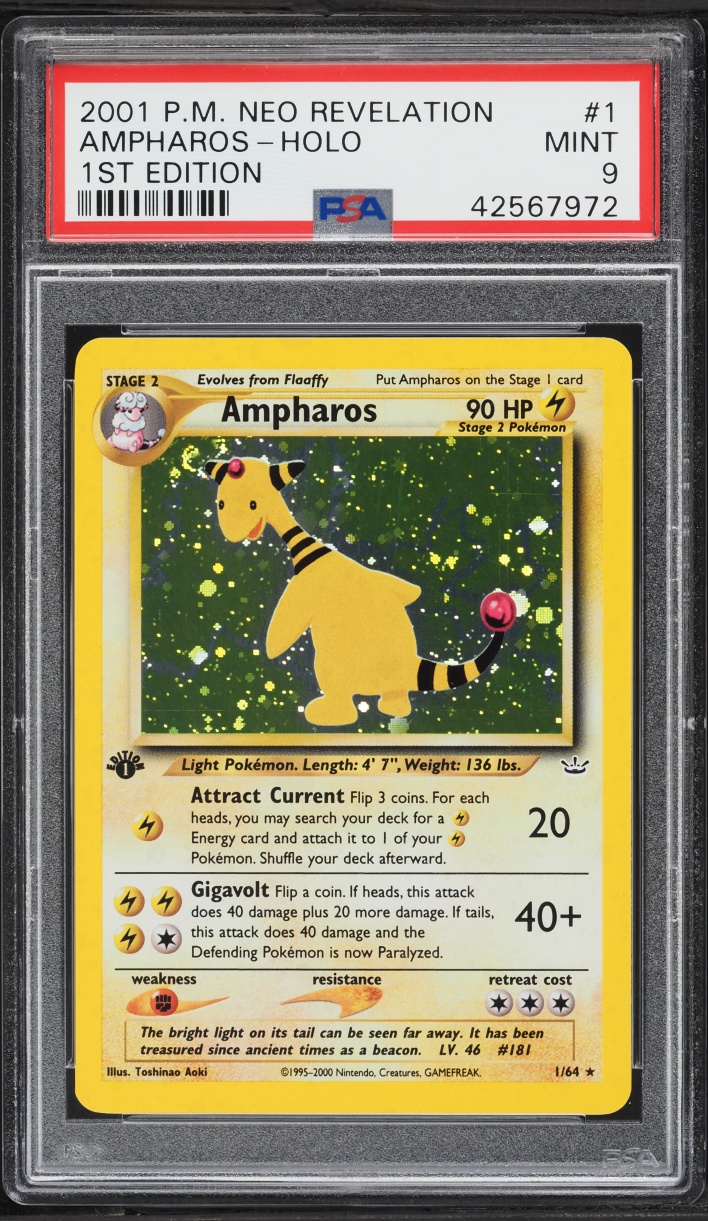 2001 Pokemon Neo Revelation 1st Edition Holo Ampharos #1 PSA 9 MINT