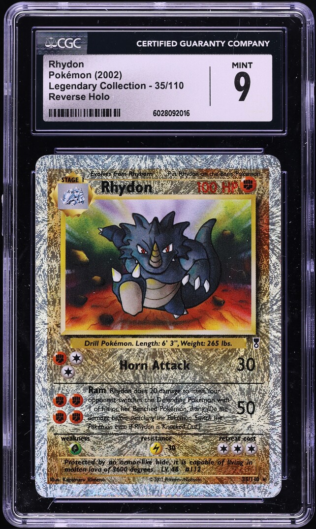 2002 Pokemon Legendary Collection Reverse Holo Rhydon #35 CGC 9 MINT
