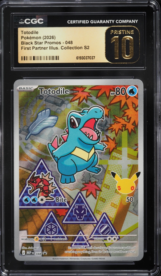 2026 Pokemon Mega Evolution Promo First Partner Illus. S2 Full Art Totodile #48 CGC 10 PRISTINE