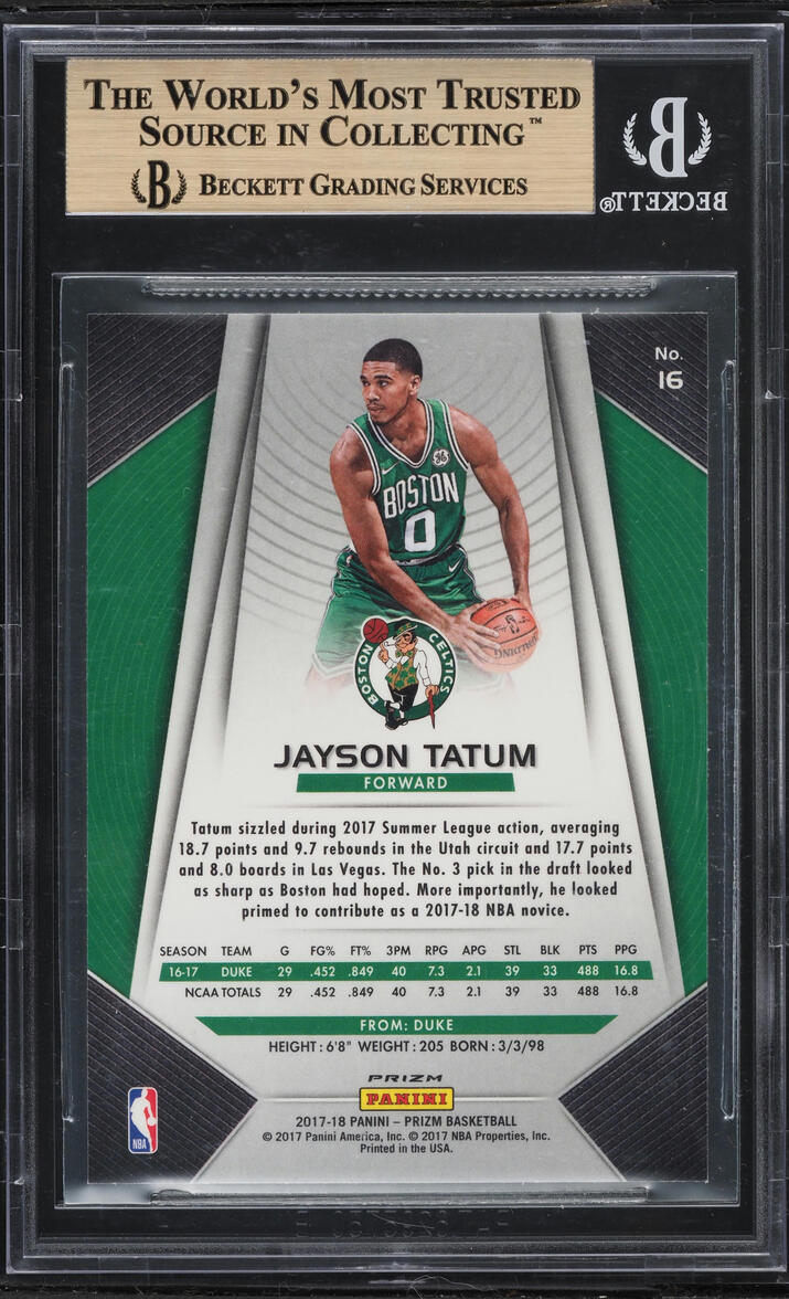 2017 Panini Prizm Silver Jayson Tatum ROOKIE #16 BGS 9.5 GEM MINT