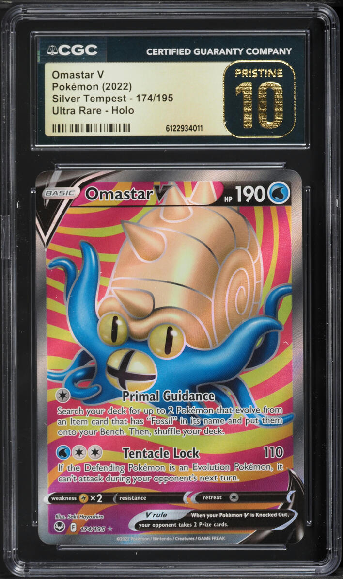 2022 Pokemon Sword & Shield Silver Tempest Full Art Omastar V #174 CGC 10 PRISTINE