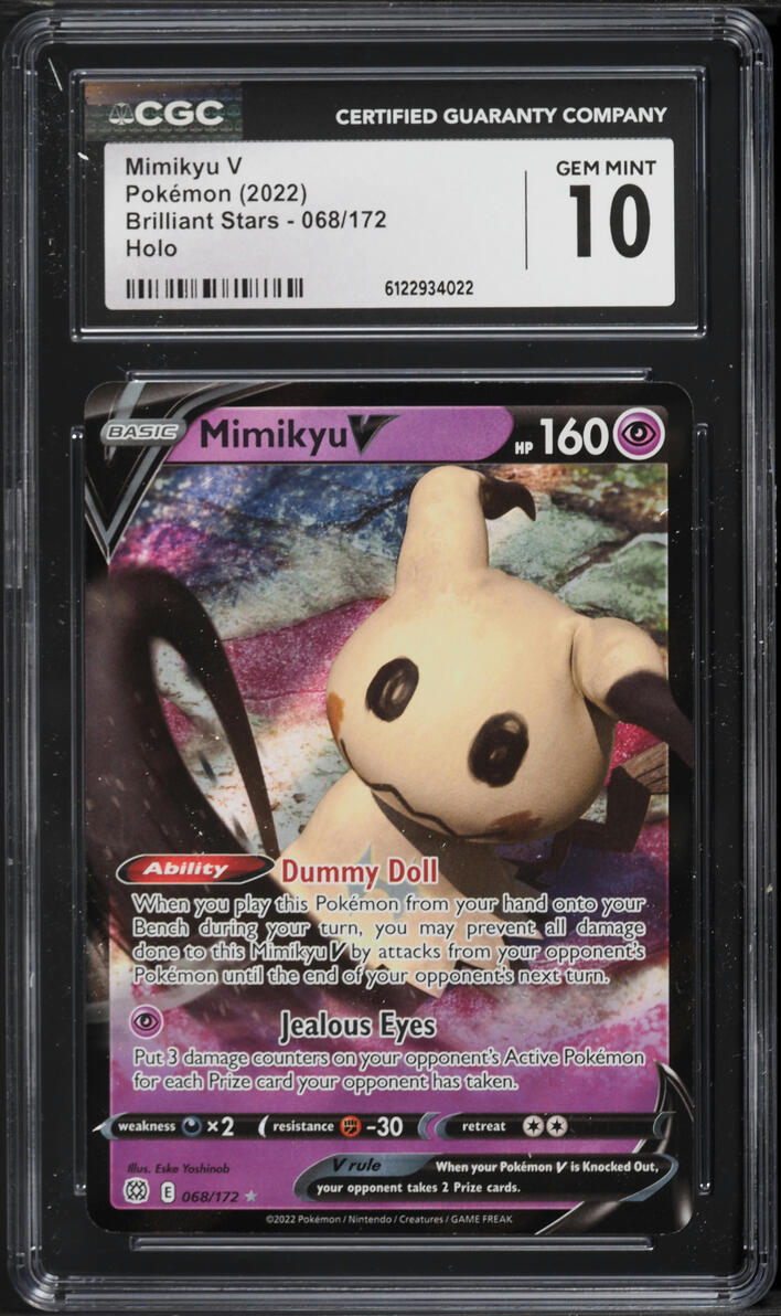 2022 Pokemon Sword & Shield Brilliant Stars Holo Mimikyu V #68 CGC 10 GEM MINT