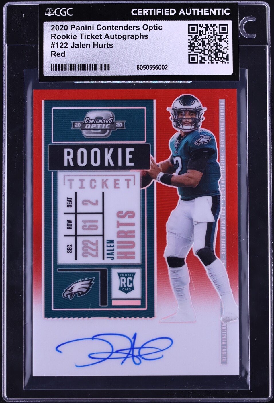 2020 Panini Contenders Optic Ticket Red Jalen Hurts RC AUTO /199 #122 CGC AUTH