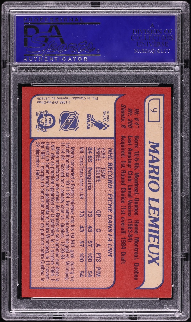 1985 O-Pee-Chee Hockey Mario Lemieux ROOKIE #9 PSA 10 GEM MINT