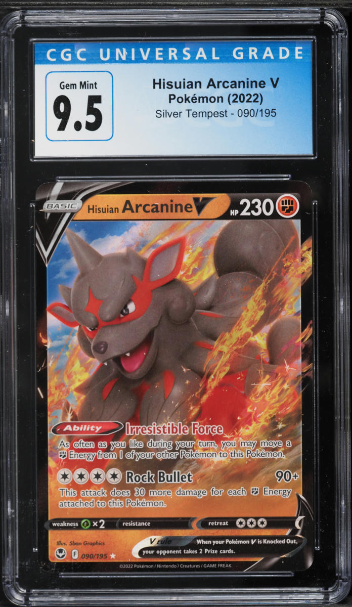 2022 Pokemon Sword & Shield Silver Tempest Full Art Hisuian Arcanine V #90 CGC 9.5 GEM MINT