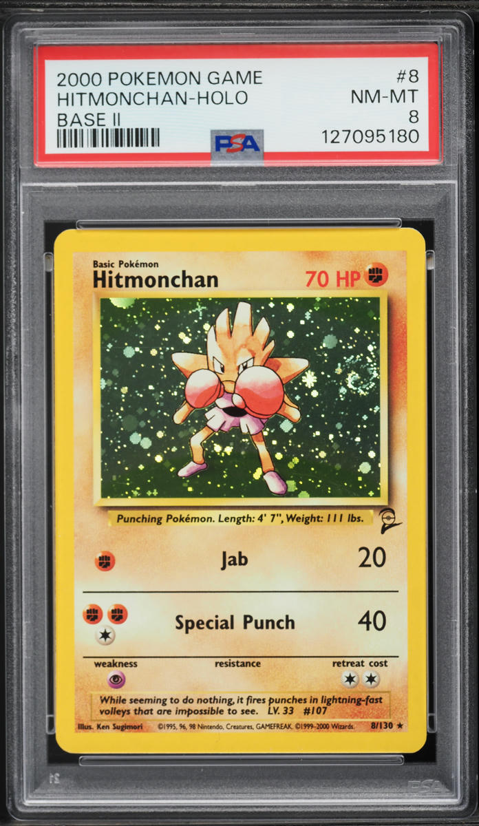 2000 Pokemon Base Set 2 Holo Hitmonchan #8 PSA 8 NM-MT
