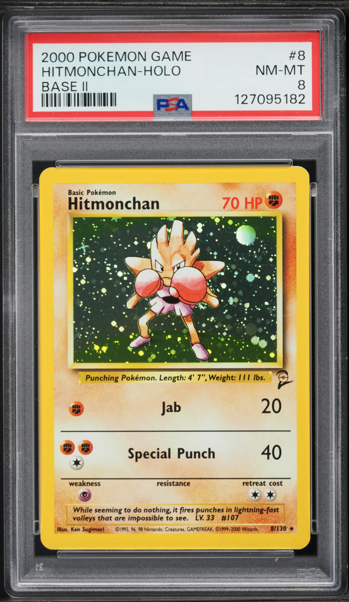 2000 Pokemon Base Set 2 Holo Hitmonchan #8 PSA 8 NM-MT