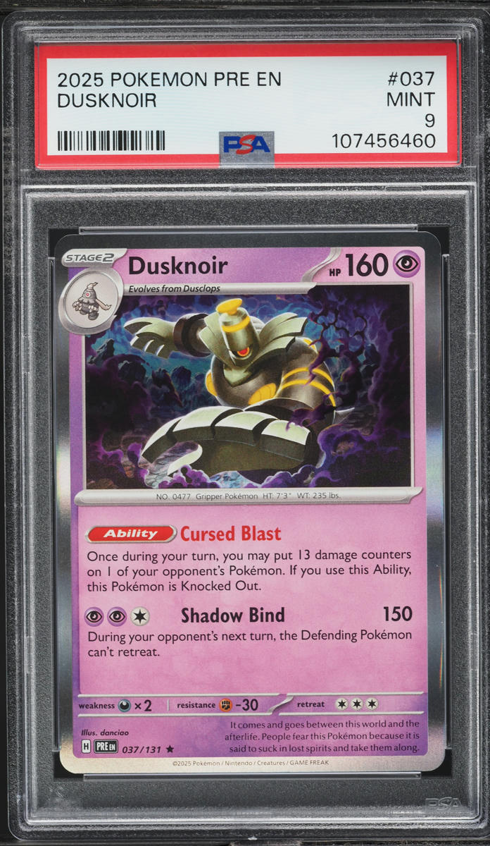 2025 Pokemon Scarlet & Violet Prismatic Evolutions Holo Dusknoir #37 PSA 9 MINT