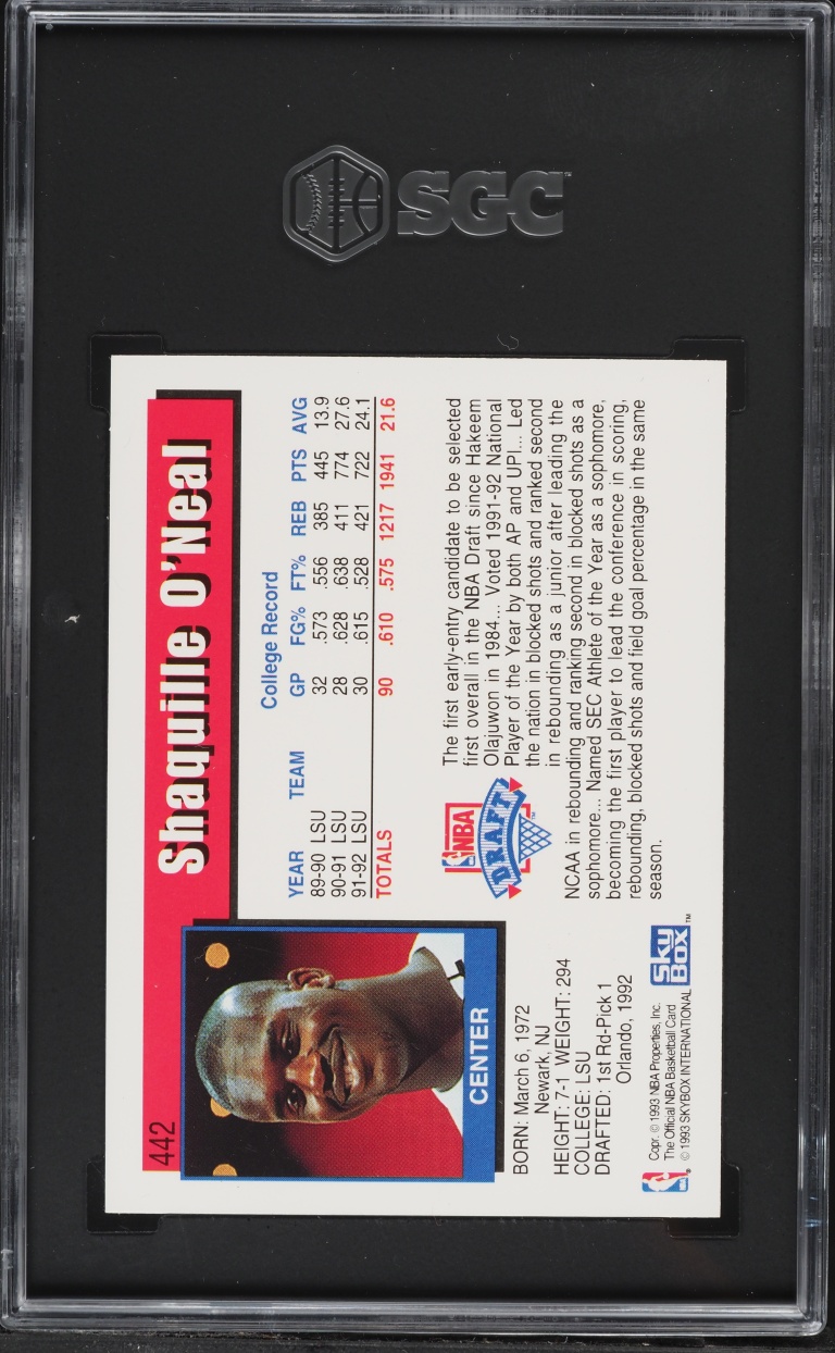 1992 Hoops Shaquille O'Neal ROOKIE #442 SGC 9 MINT