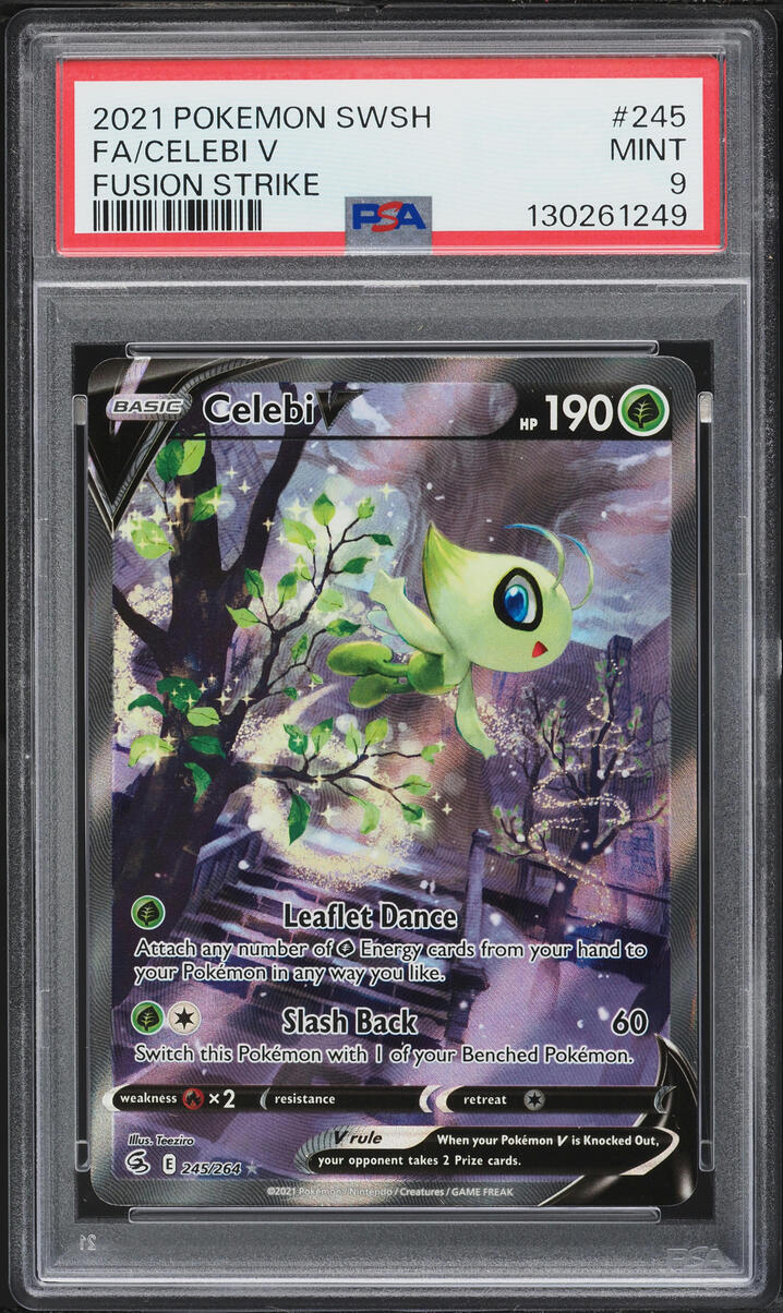 2021 Pokemon Sword & Shield Fusion Strike Full Art Celebi V #245 PSA 9 MINT