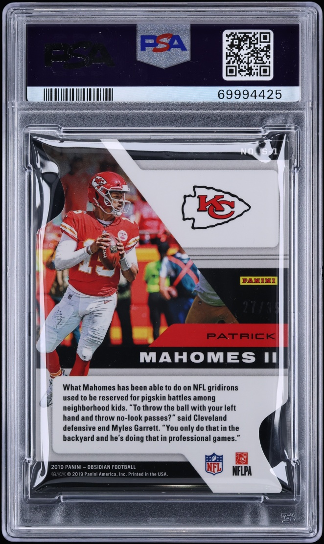 2019 Panini Obsidian Supernova E E Orange Patrick Mahomes II /35 #S1 PSA 9 MINT - Photo 2