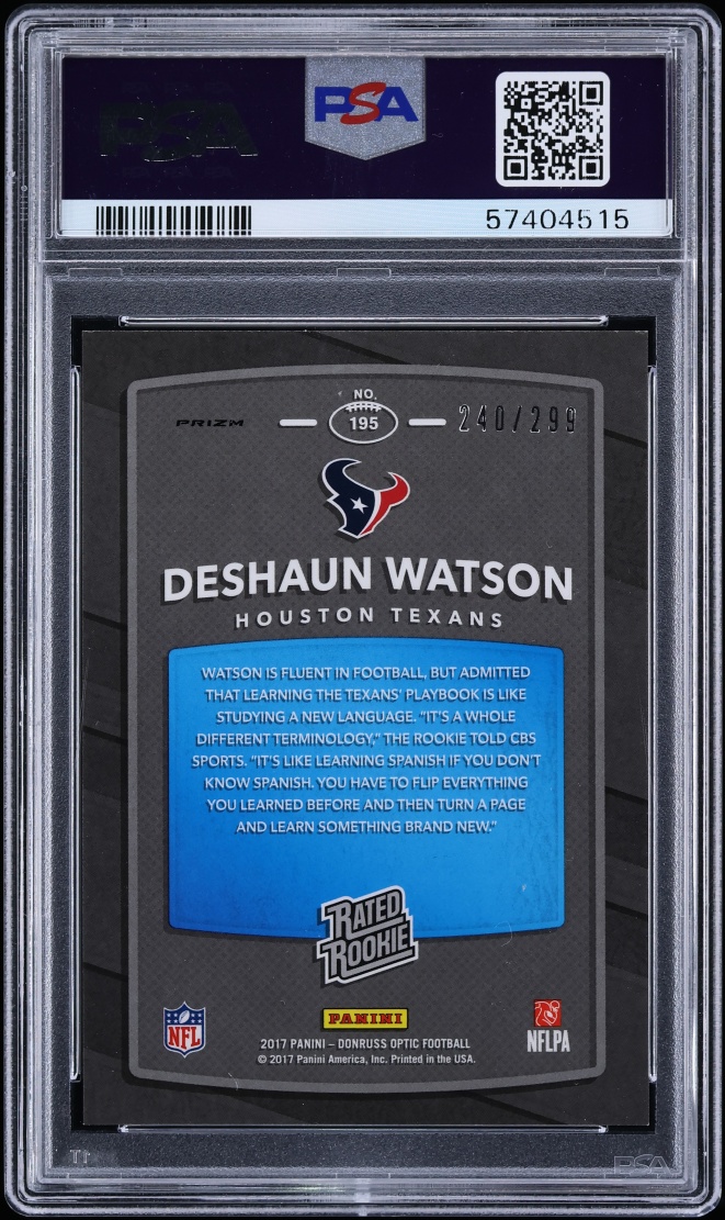2017 Donruss Optic Aqua Deshaun Watson ROOKIE /299 #195 PSA 9 MINT - Photo 2