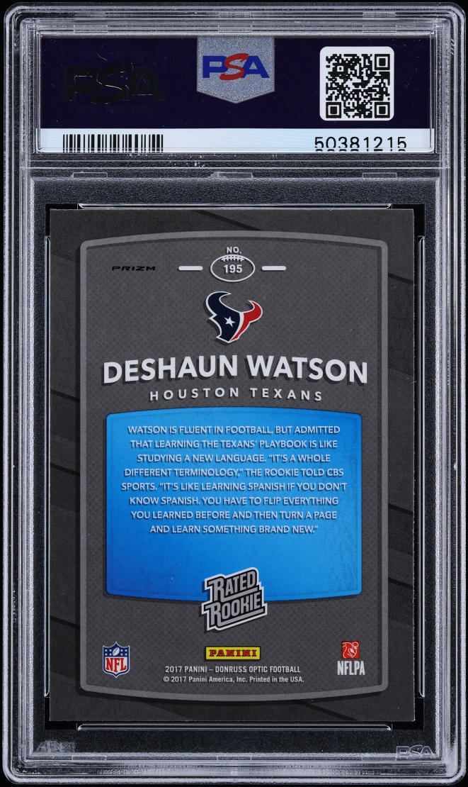 2017 Donruss Optic Lime Deshaun Watson ROOKIE #195 PSA 10 GEM MINT - Photo 2