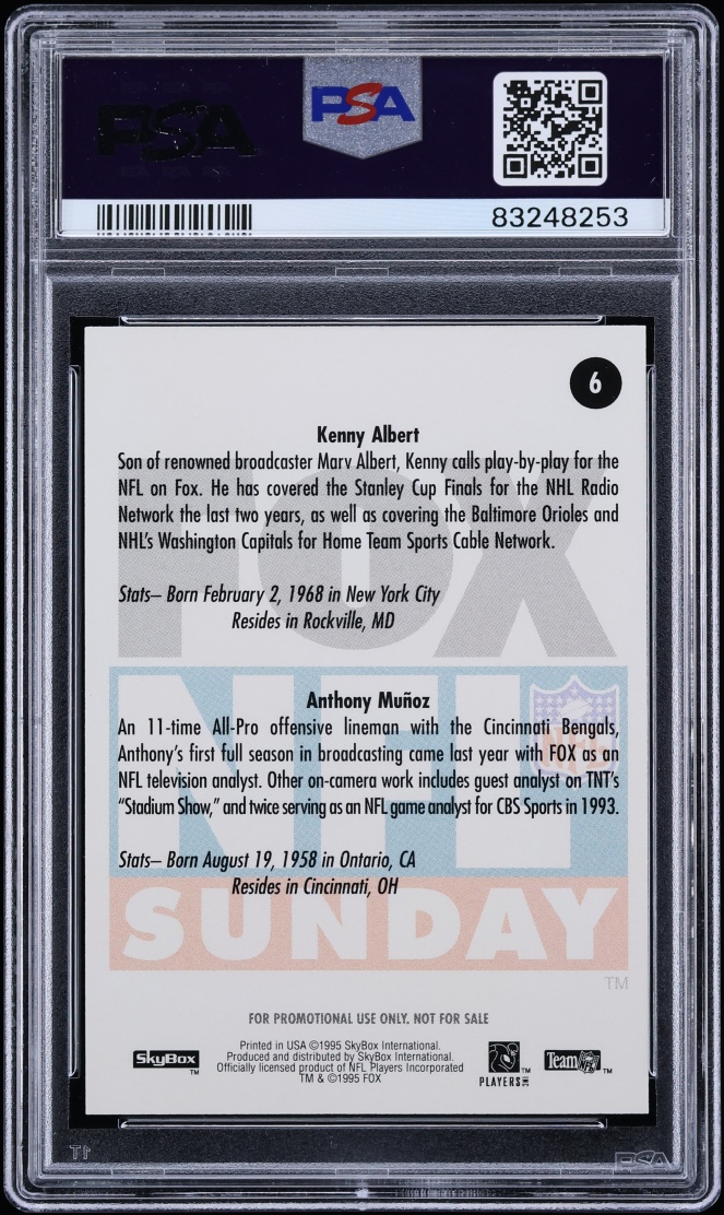 1995 Skybox Impact Fox Announcers Kenny Albert Anthony Munoz #6 PSA 10 GEM MINT - Photo 2