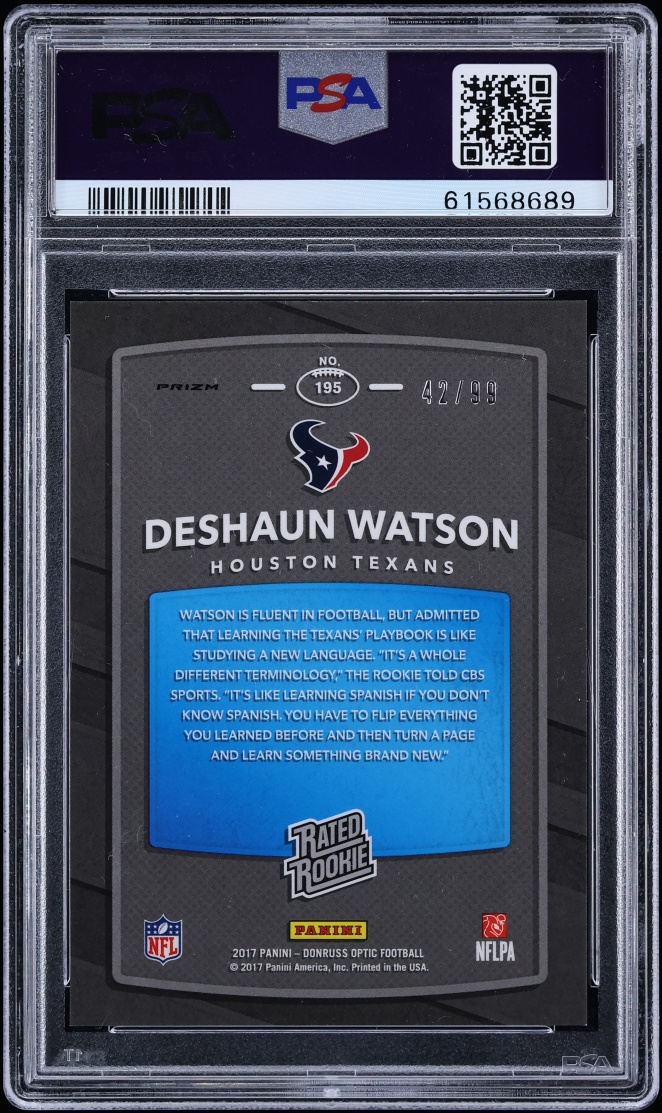 2017 Donruss Optic The Rookies Red Deshaun Watson ROOKIE /99 #8 PSA 9 MINT - Photo 2