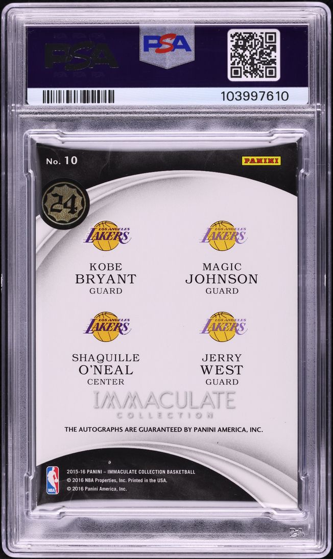 2015 Immaculate Kobe Bryant Magic Johnson O'Neal West AUTO DNA 10 /10 PSA AUTH