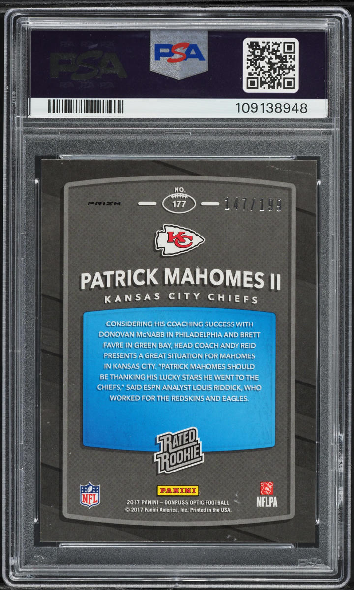 2017 Donruss Optic Orange Patrick Mahomes II ROOKIE /199 #177 PSA 10 GEM MINT