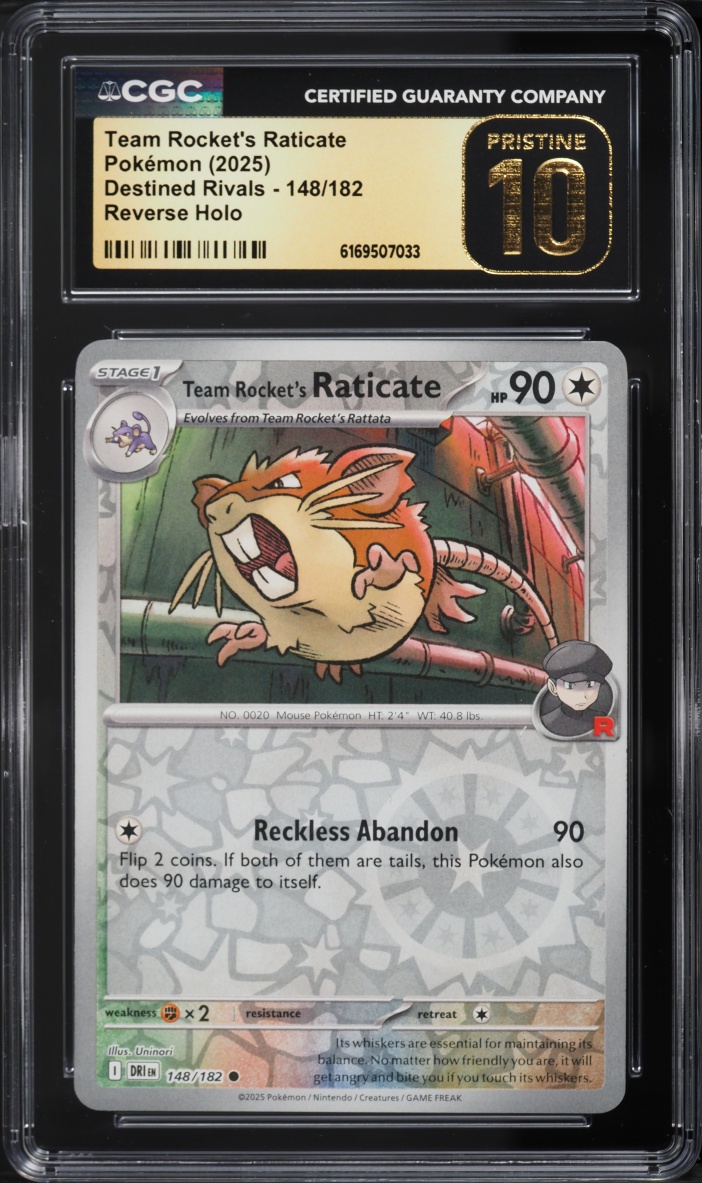 2025 Pokemon SV Destined Rivals Reverse Holo Team Rocket's Raticate #148 CGC 10 PRISTINE