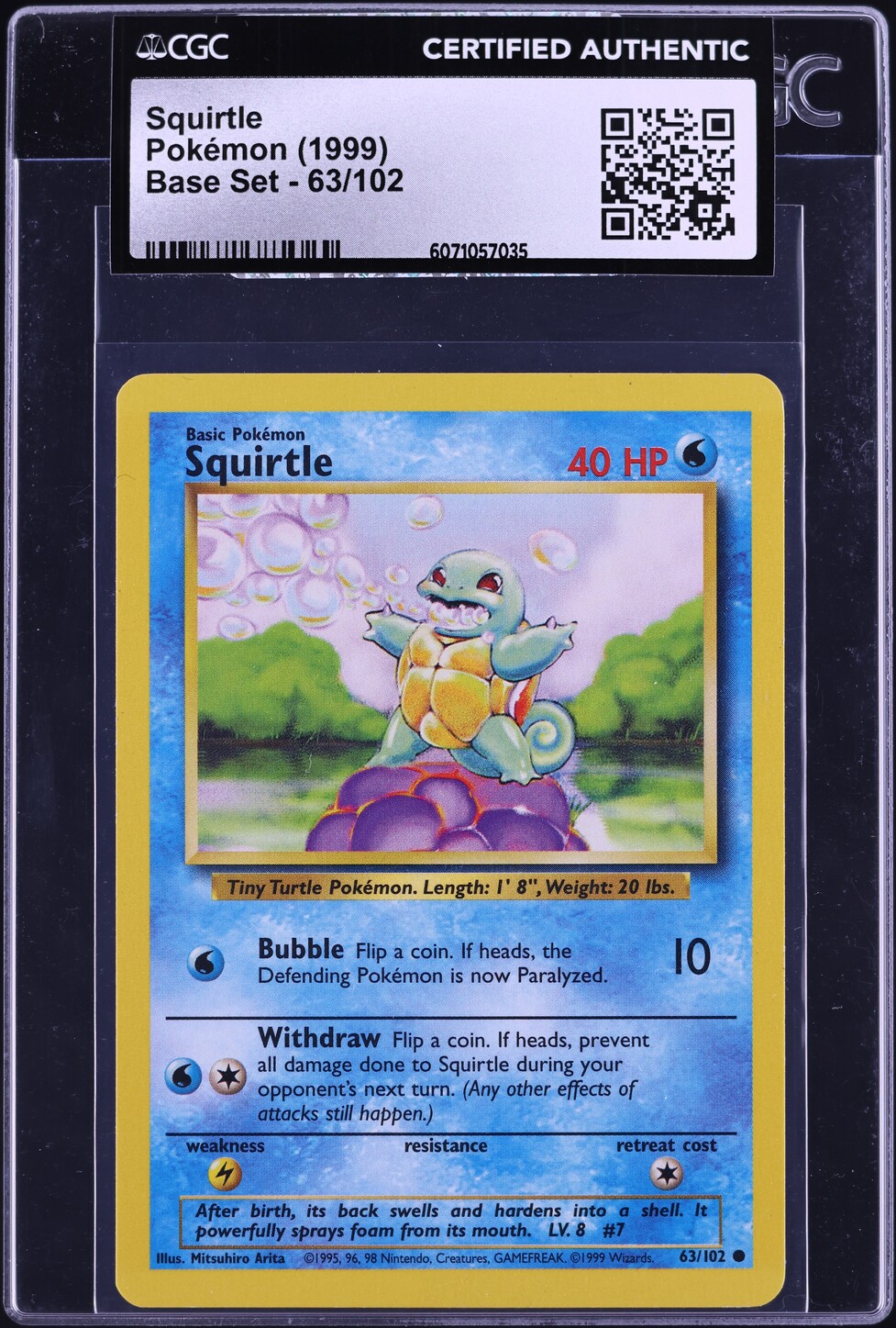 1999 Pokemon Base Set Squirtle #63 CGC AUTH