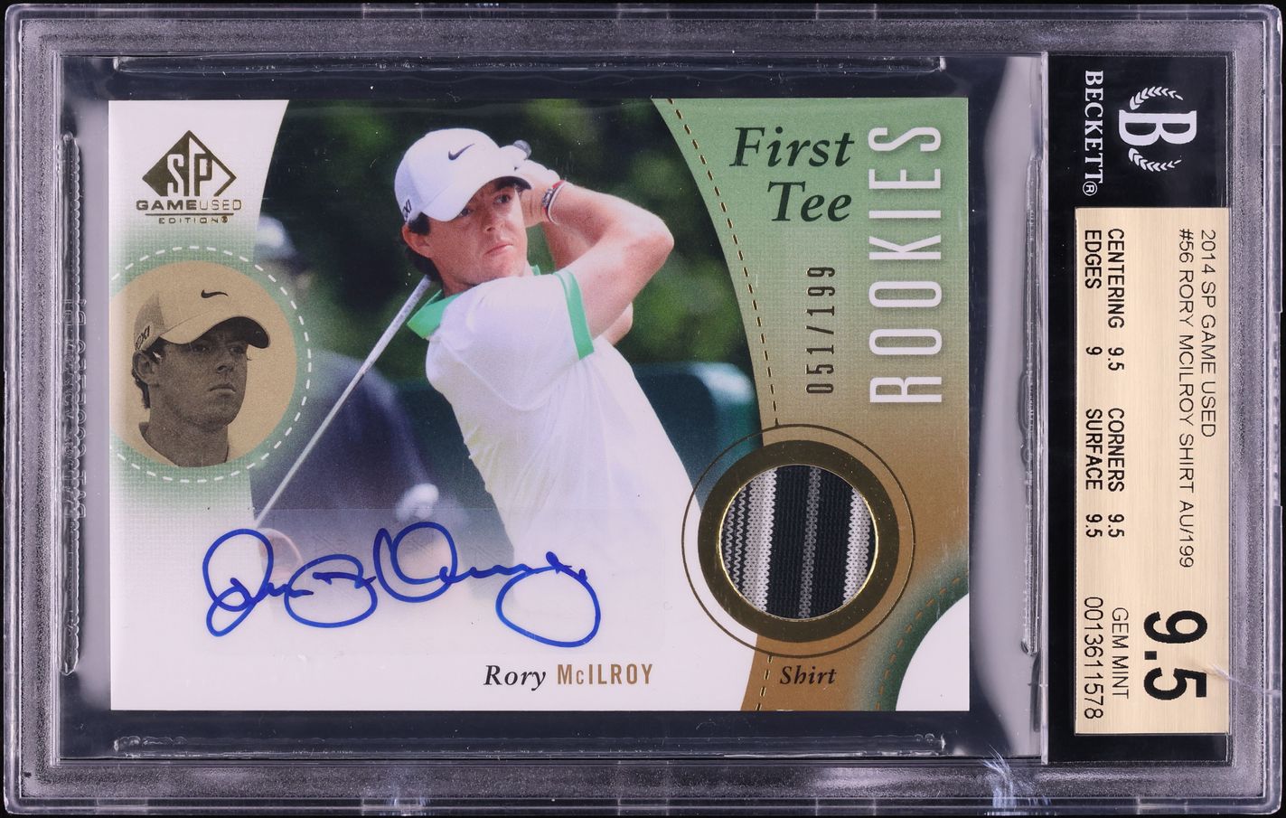 2014 SP Game Used Rory McIlroy ROOKIE PATCH AUTO /199 #56 BGS 9.5 GEM MINT