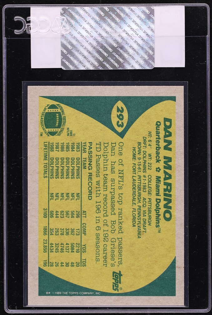 1989 Topps Football Dan Marino #293 CGC AUTH