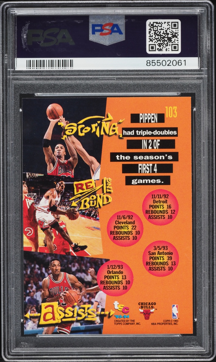 1993 Stadium Club Basketball Scottie Pippen #103 PSA 10 GEM MINT