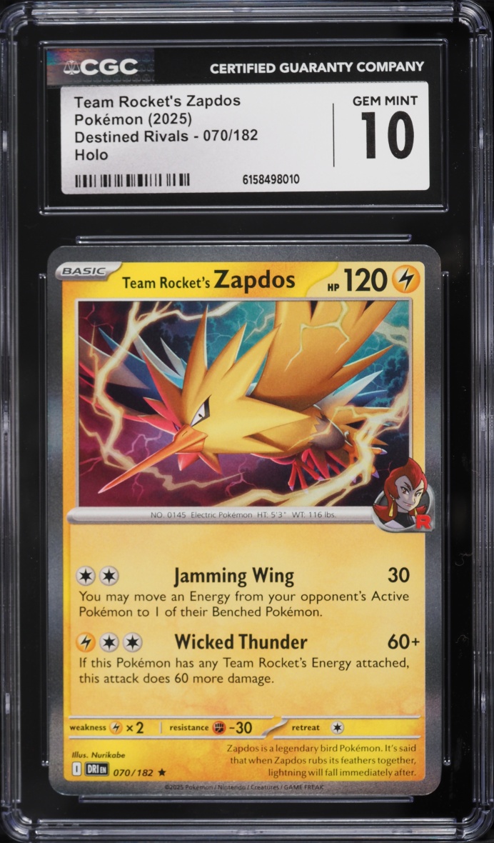 2025 Pokemon Scarlet & Violet Destined Rivals Holo Team Rocket's Zapdos #70 CGC 10 GEM MINT