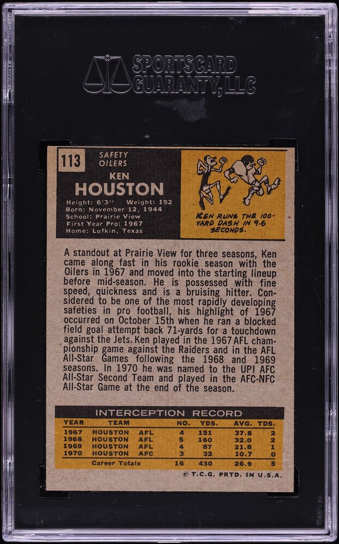 1971 Topps Football Ken Houston ROOKIE #113 SGC 7.5 NRMT+