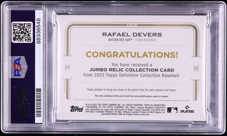 2023 Topps Definitive Collection Jumbo Red Rafael Devers NIKE PATCH 1/1 #DJR-RD PSA 10 GEM MINT