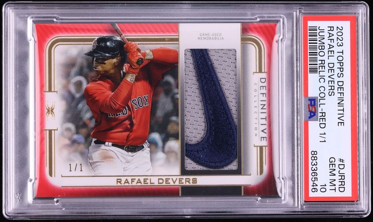 2023 Topps Definitive Collection Jumbo Red Rafael Devers NIKE PATCH 1/1 #DJR-RD PSA 10 GEM MINT