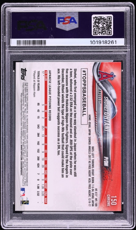 2018 Topps Chrome Pitching Shohei Ohtani ROOKIE #150 PSA 10 GEM MINT