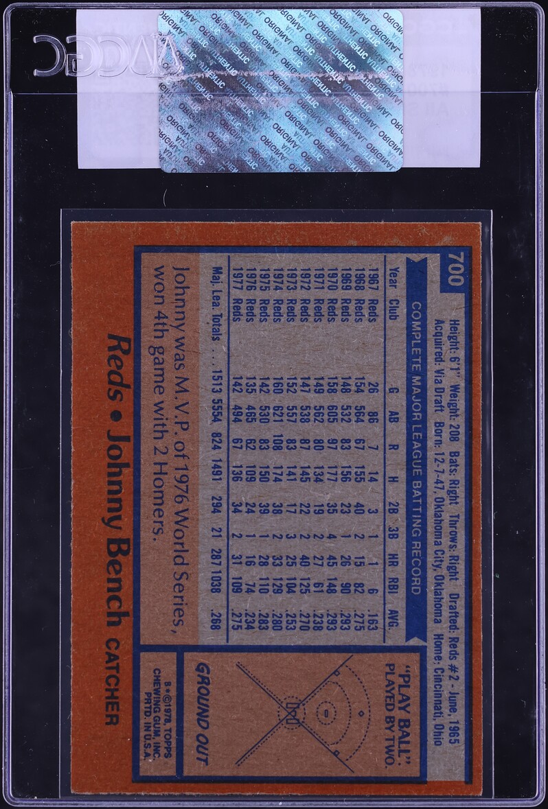 1978 Topps Johnny Bench ALL-STAR #700 CGC AUTH