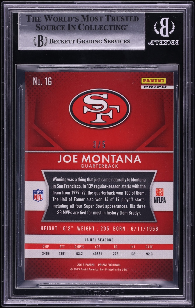 2015 Panini Prizm Gold Vinyl Joe Montana /5 #16 BGS 8.5 NM-MT+ - Photo 2