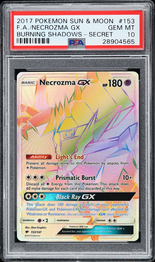 2017 Pokemon Sun & Moon Burning Shadows Rainbow Rare Necrozma GX #153 PSA 10 GEM MINT