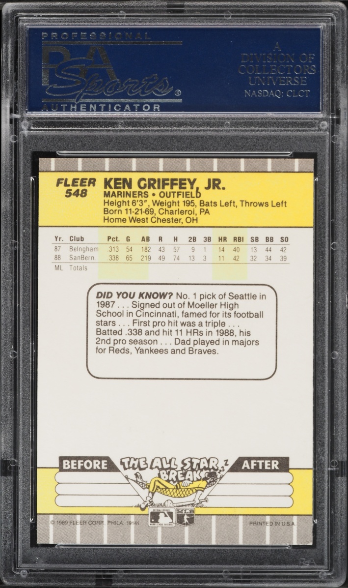1989 Fleer Ken Griffey Jr. ROOKIE #548 PSA 9 MINT