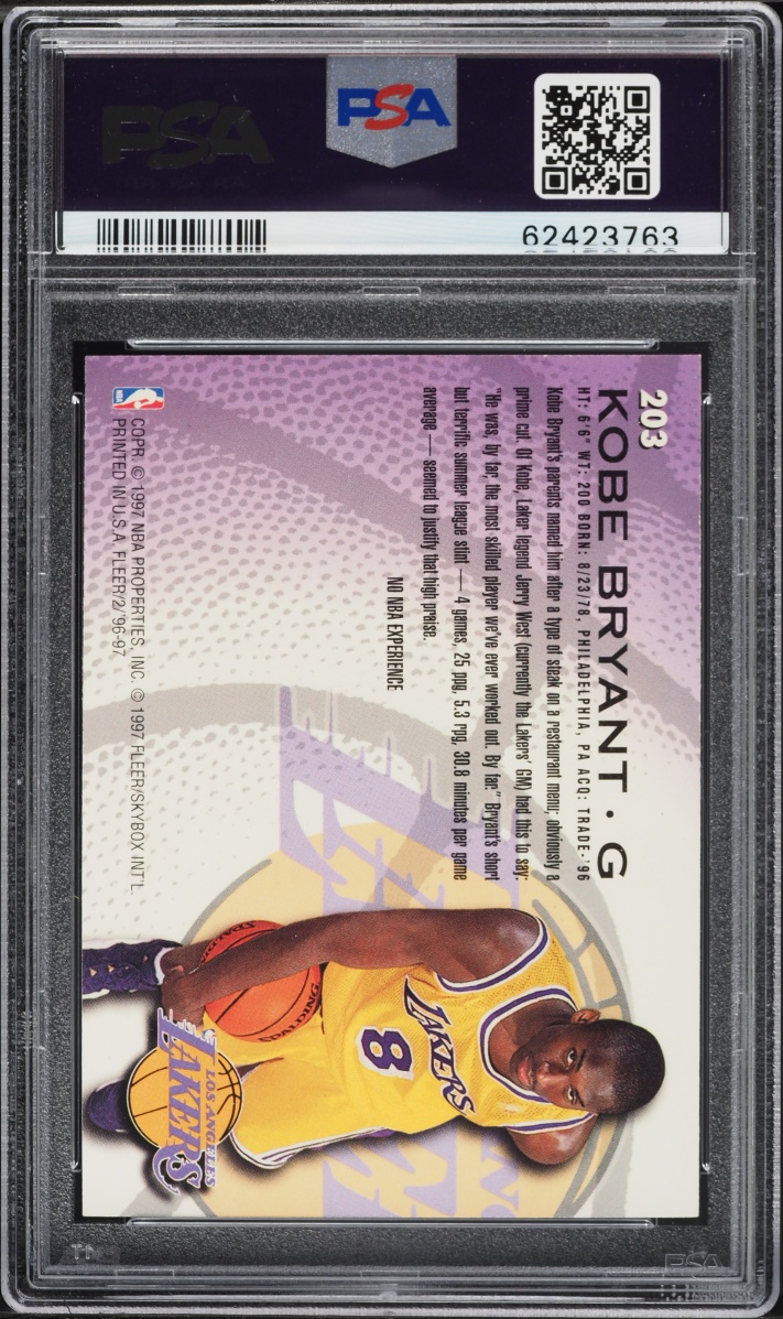 1996 Fleer Basketball Kobe Bryant ROOKIE #203 PSA 8 NM-MT