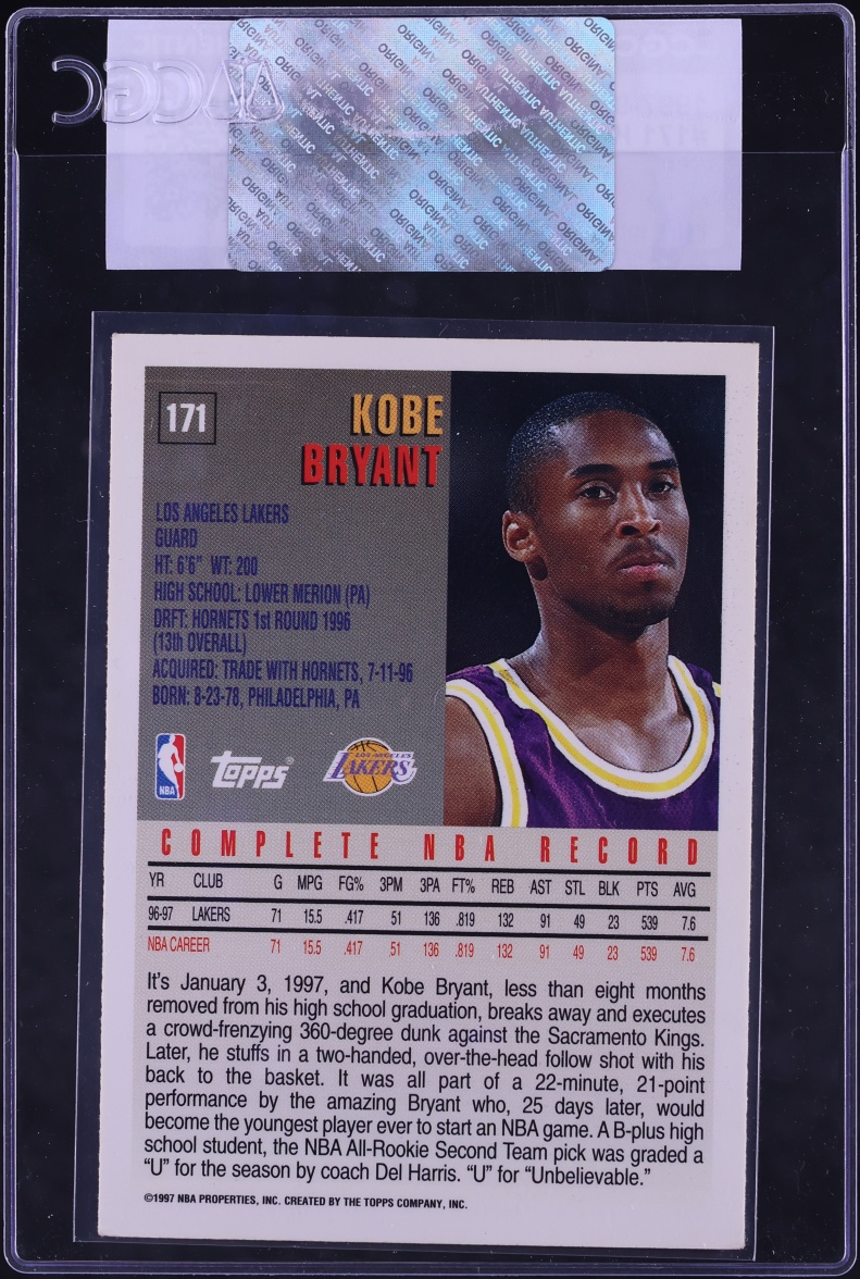 1997 Topps Basketball Kobe Bryant #171 CGC AUTH