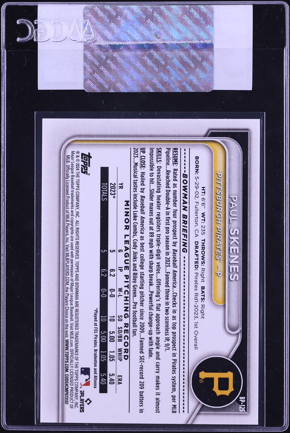 2024 Bowman Paul Skenes PROSPECT #BP-125 CGC AUTH
