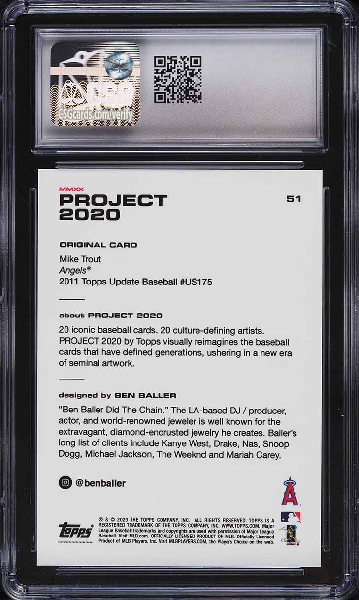 2020 Topps Project 2020 '11 Design By Ben Baller Mike Trout #51 CSG 9 MINT