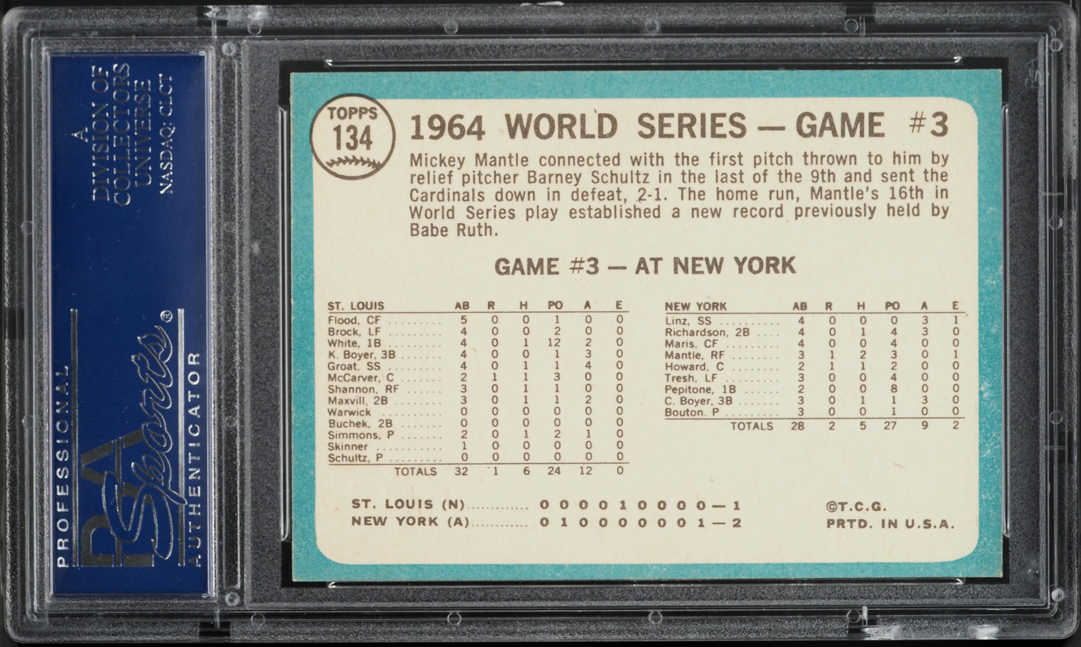 1965 Topps Mickey Mantle WORLD SERIES GAME 3 #134 PSA 8 NM-MT