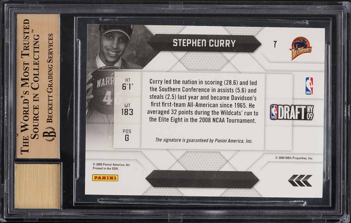 2009 Panini Prestige NBA Draft Class Stephen Curry ROOKIE AUTO BGS 10 PRISTINE